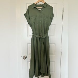 Universal Thread Olive Green Button-Down Midi Shirt Dress - Size Large
